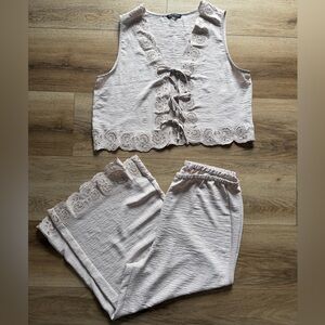 Women’s Adrianna Papell Jumpsuit Lace Hem Pullover Pants Set Size XL